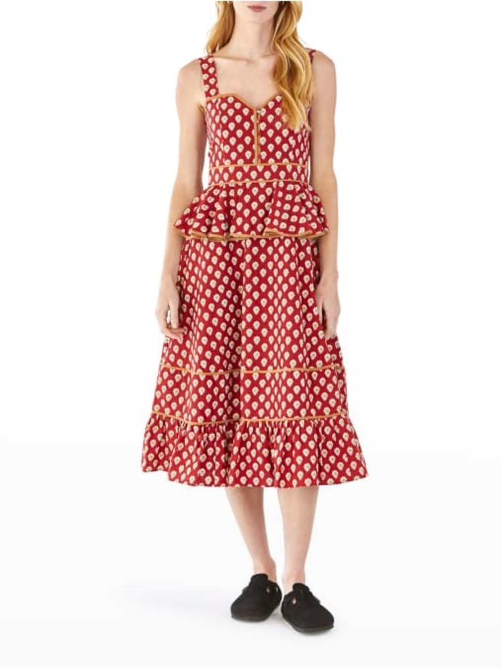 HUNTER BELL NYC Lacey Tiered Floral Midi Dress with Peplum
